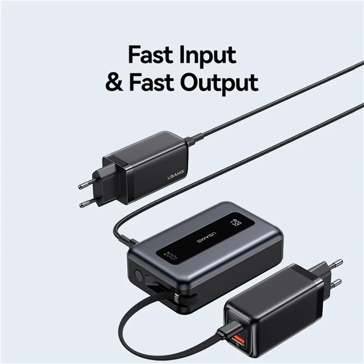 USAMS CD243 65W Power Bank Fast Charging 20000mAh 3 Port LED Display Portable Charger with Type-C Cable