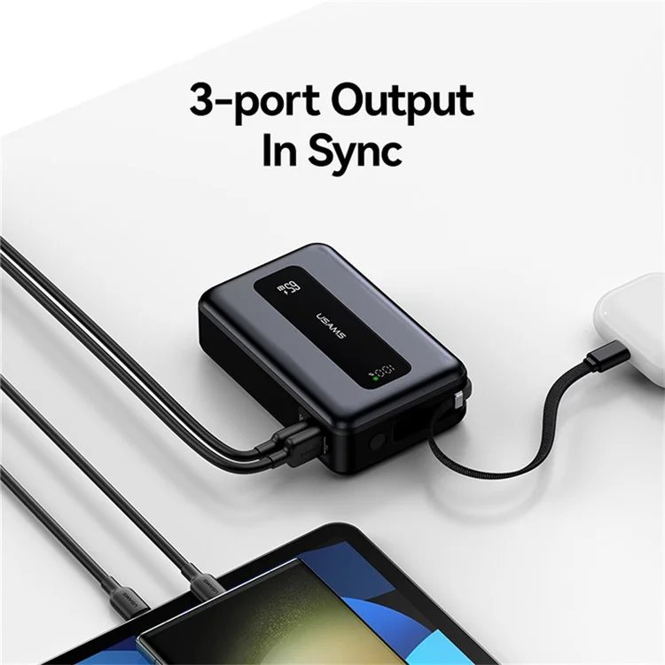 USAMS CD243 65W Power Bank Fast Charging 20000mAh 3 Port LED Display Portable Charger with Type-C Cable