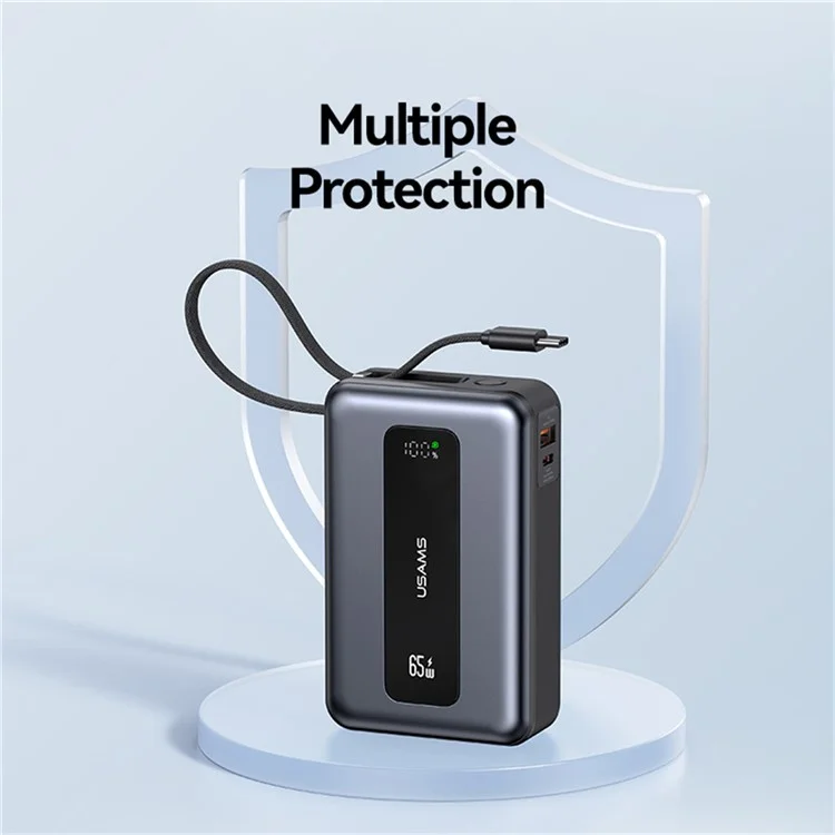USAMS CD243 65W Power Bank Fast Charging 20000mAh 3 Port LED Display Portable Charger with Type-C Cable