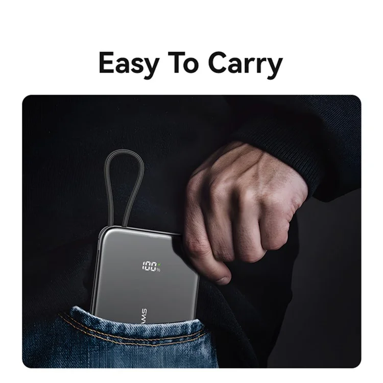 USAMS CD227 20W Ultra-Dünne Magnetische Powerbank 5000mAh mit Digitaler Anzeige Ladegerät mit Type-C Kabel - Mattiert