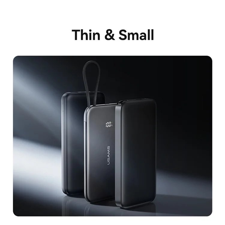 USAMS CD227 20W Ultra-Dünne Magnetische Powerbank 5000mAh mit Digitaler Anzeige Ladegerät mit Type-C Kabel - Mattiert