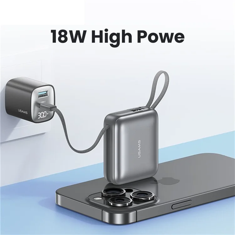 USAMS CD240 PB78 Power Bank 10000mAh Portable Charger with 20W Dual Fast Charging Cable