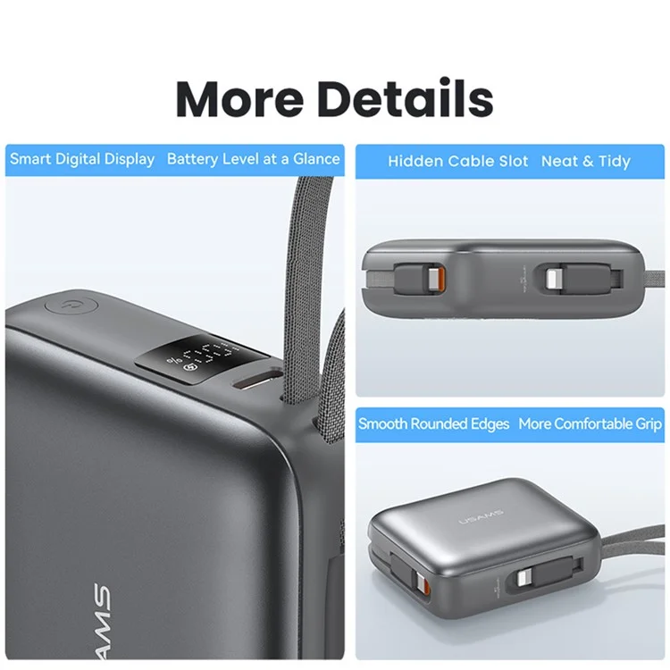 USAMS CD240 PB78 Power Bank 10000mAh Portable Charger with 20W Dual Fast Charging Cable