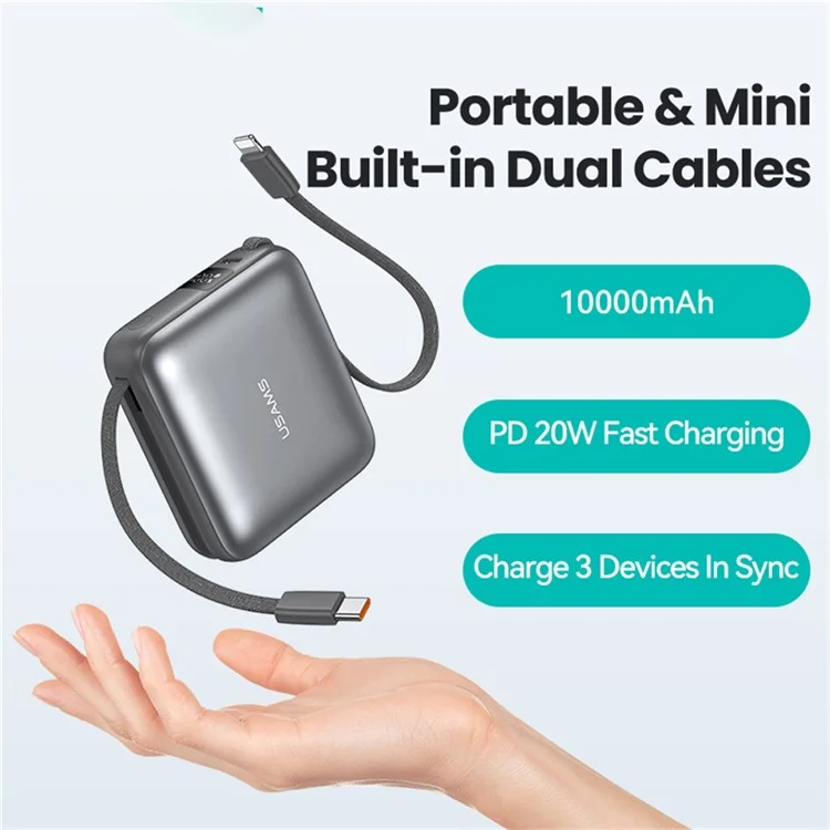 USAMS CD240 PB78 Power Bank 10000mAh Portable Charger with 20W Dual Fast Charging Cable