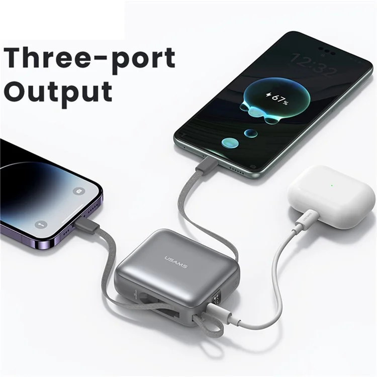 USAMS CD240 PB78 Power Bank 10000mAh Portable Charger with 20W Dual Fast Charging Cable