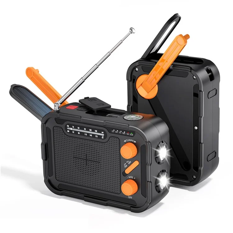 Banco de Energia de Emergência Externo R-N31 Rádio Gerador com Carregamento Manual Solar Multifuncional de 5000mAh
