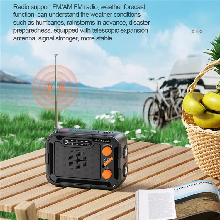 Banco de Energia de Emergência Externo R-N31 Rádio Gerador com Carregamento Manual Solar Multifuncional de 5000mAh