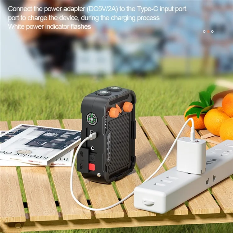 Banco de Energia de Emergência Externo R-N31 Rádio Gerador com Carregamento Manual Solar Multifuncional de 5000mAh