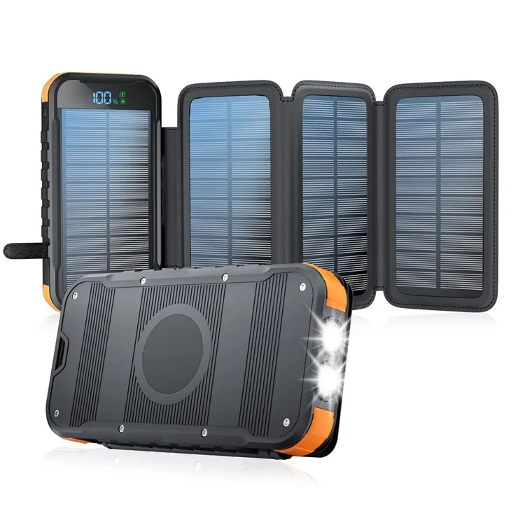 XN-830S Fast Charging Power Bank Digital Display Foldable Solar Charger Outdoor Portable Battery - Black / Orange