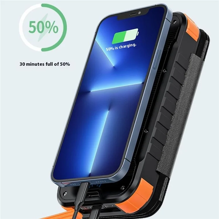 XN-830S Fast Charging Power Bank Digital Display Foldable Solar Charger Outdoor Portable Battery - Black / Orange