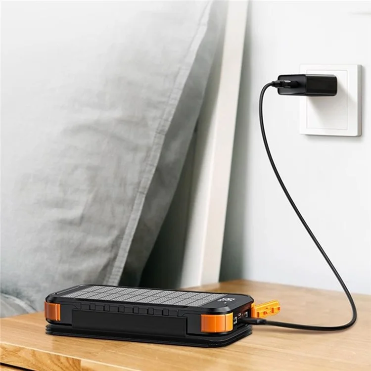XN-830S Fast Charging Power Bank Digital Display Foldable Solar Charger Outdoor Portable Battery - Black / Orange