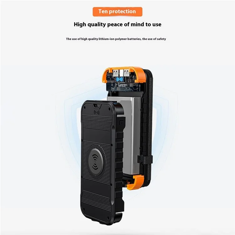 XN-830S Fast Charging Power Bank Digital Display Foldable Solar Charger Outdoor Portable Battery - Black / Orange