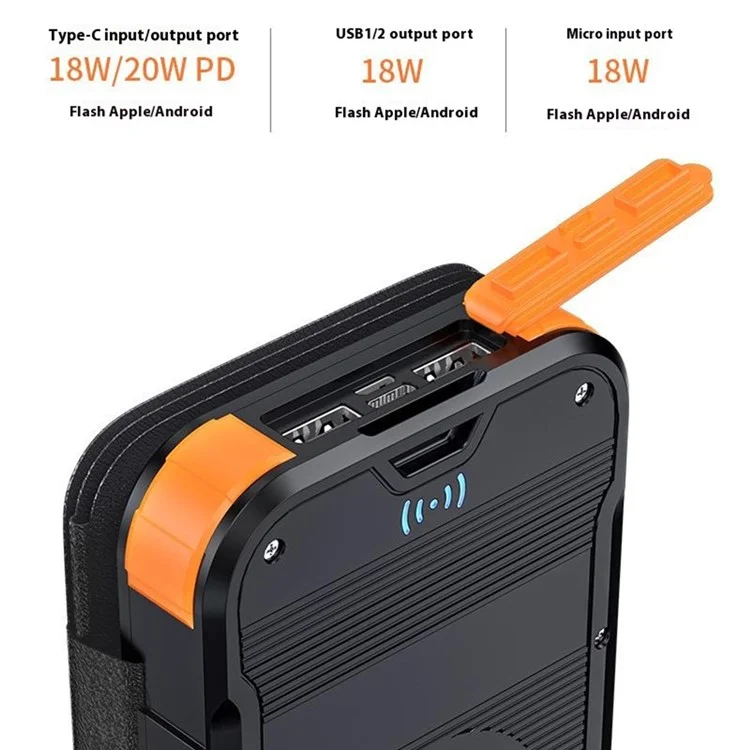 XN-830S Fast Charging Power Bank Digital Display Foldable Solar Charger Outdoor Portable Battery - Black / Orange