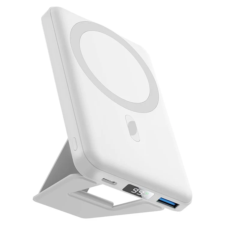 KT-D007Z 10000mAh Portable Charger 15W Magnetic Wireless Charging Power Bank with Foldable Stand - White