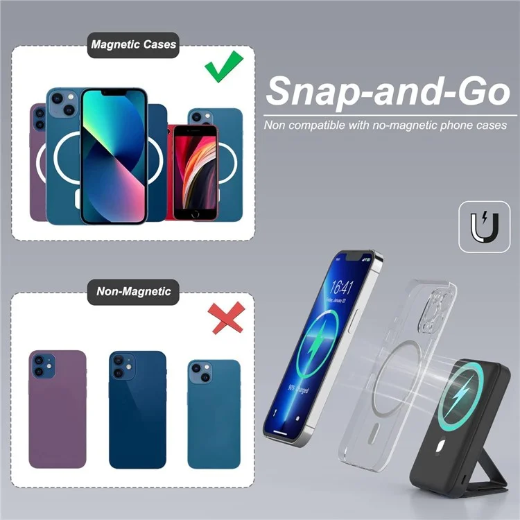 KT-D007Z 10000mAh Portable Charger 15W Magnetic Wireless Charging Power Bank with Foldable Stand - White
