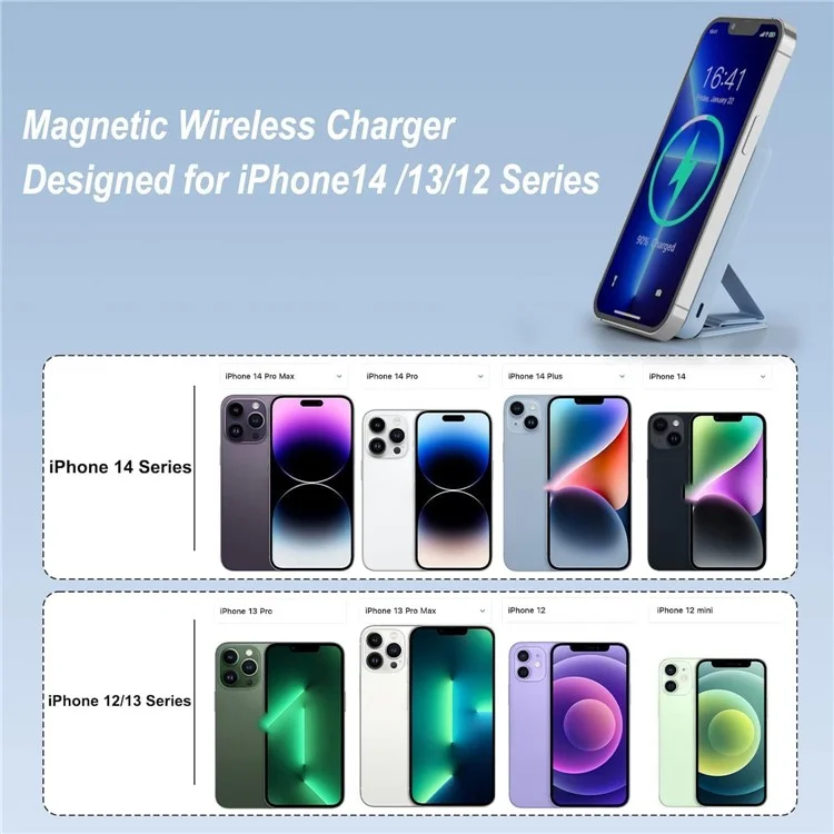 KT-D007Z 10000mAh Portable Charger 15W Magnetic Wireless Charging Power Bank with Foldable Stand - White