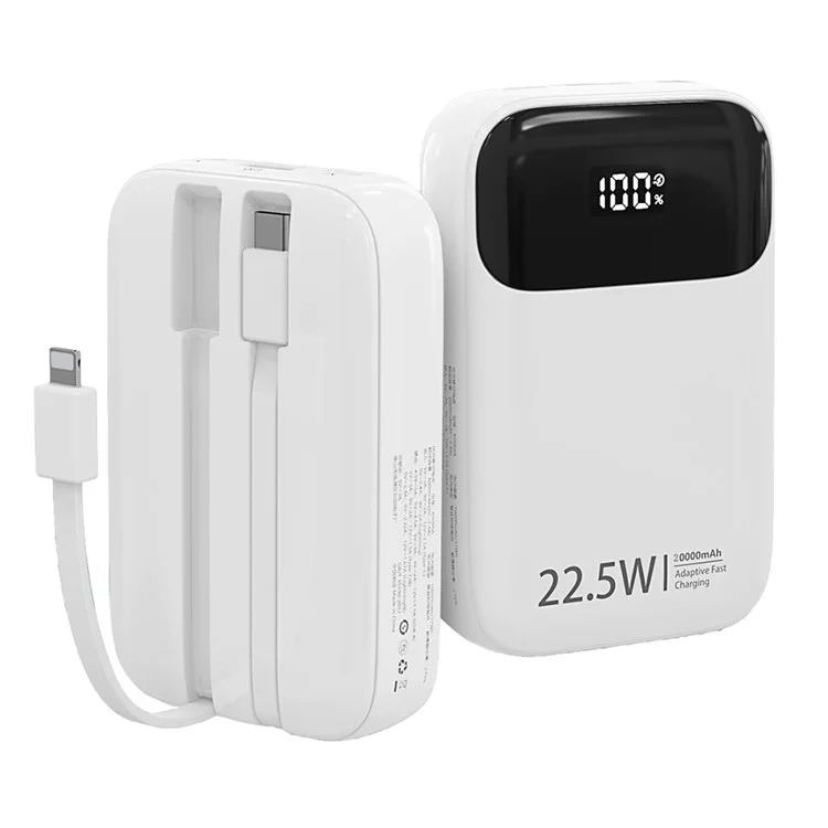 K0088A 20000mAh Power Bank 22.5W Fast Charging Portable Charger with Type-C / iP Cable for Mobile Devices - White