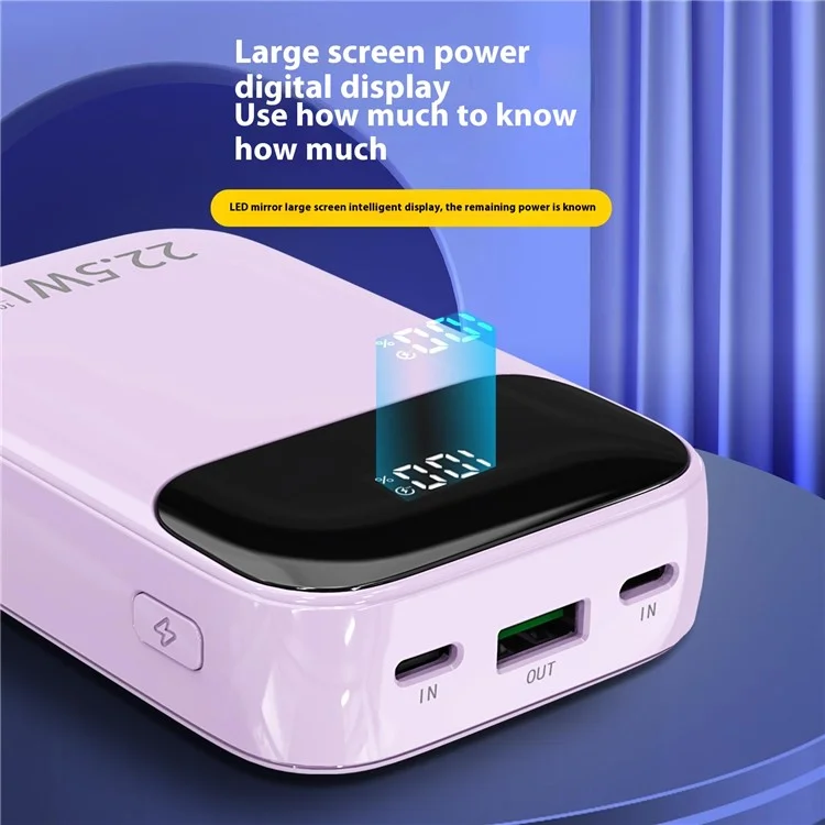 K0088A 20000mAh Power Bank 22.5W Fast Charging Portable Charger with Type-C / iP Cable for Mobile Devices - White