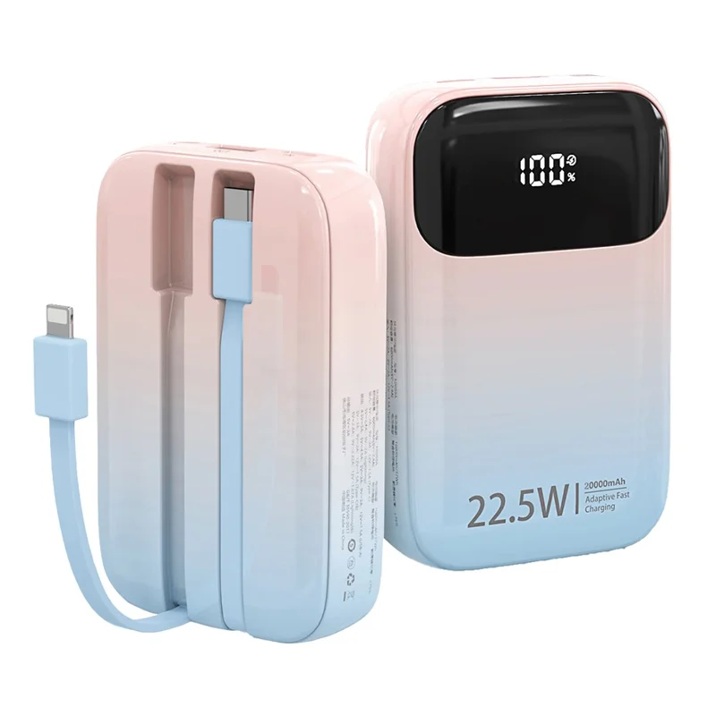 K0088A 20000mAh Power Bank 22.5W Fast Charging Portable Charger with Type-C / iP Cable for Mobile Devices - Gradient Blue Pink