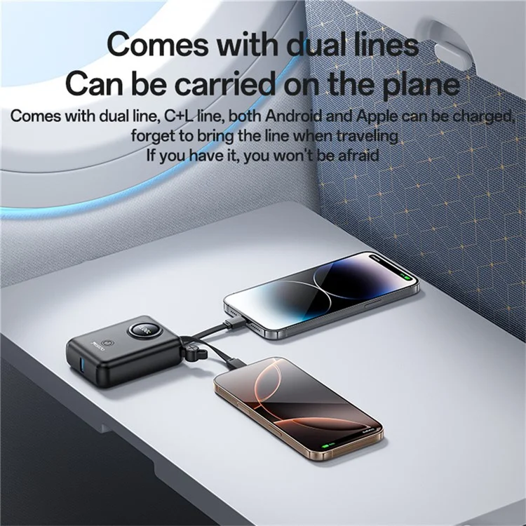 YESIDO YP64 Banco de energía 10000mAh Cargador portátil de teléfono y tableta con cable integrado Tipo-C / 8Pin
