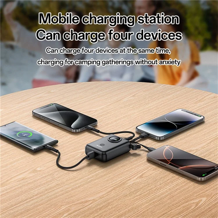 YESIDO YP64 Banco de energía 10000mAh Cargador portátil de teléfono y tableta con cable integrado Tipo-C / 8Pin