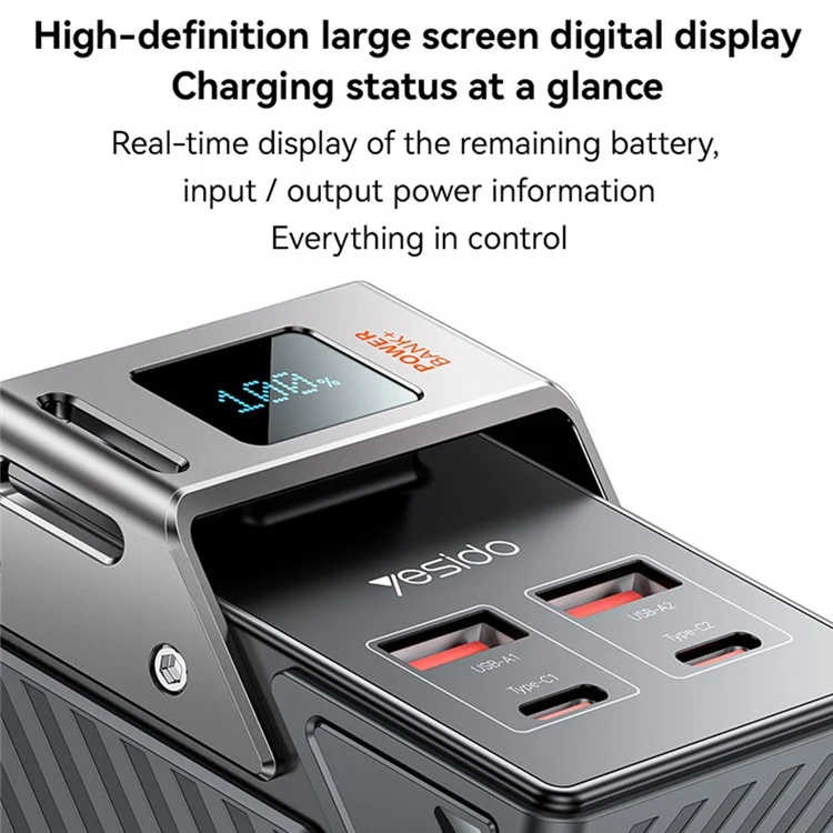 YESIDO YP62 Batteria portatile da 30.000 mAh con 2 porte Type-C e 2 porte USB-A Display digitale Caricabatterie per telefono