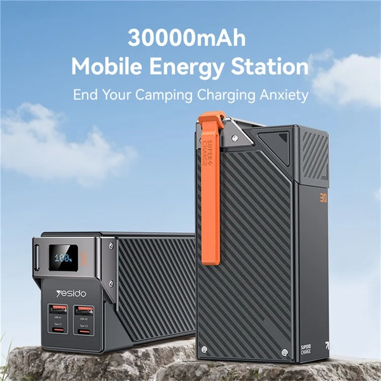 YESIDO YP62 Batteria portatile da 30.000 mAh con 2 porte Type-C e 2 porte USB-A Display digitale Caricabatterie per telefono