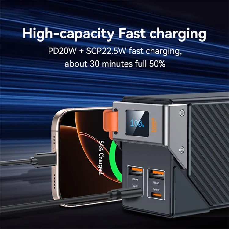 YESIDO YP62 Batteria portatile da 30.000 mAh con 2 porte Type-C e 2 porte USB-A Display digitale Caricabatterie per telefono