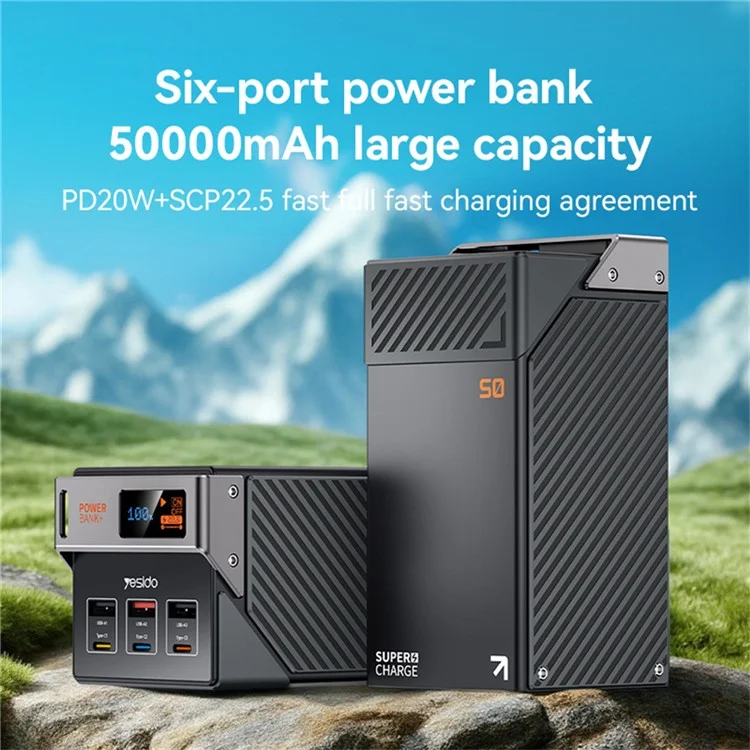 YESIDO YP63 50000mAh Powerbank mit 3 Type-C und 3 USB-A Anschlüssen und digitaler Anzeige