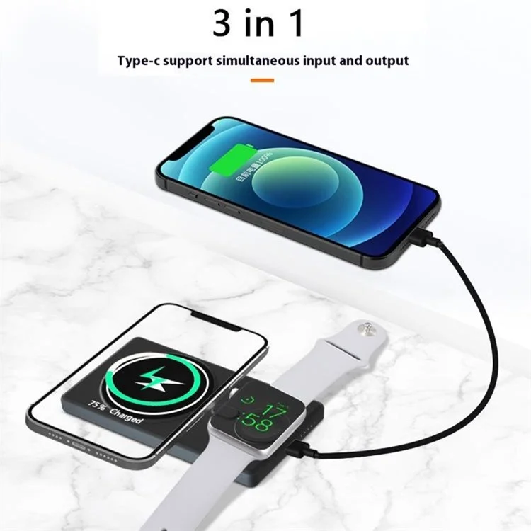 N66 Tragbares Magnetisches Drahtloses Ladegerät 5000mAh Powerbank 3-in-1 Ladegerät - Schwarz