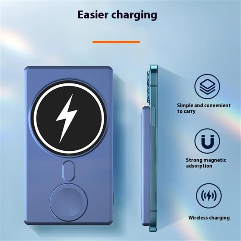 N66 Portable Magnetic Wireless Charging 5000mAh Power Bank 3 in 1 Charger - Blue