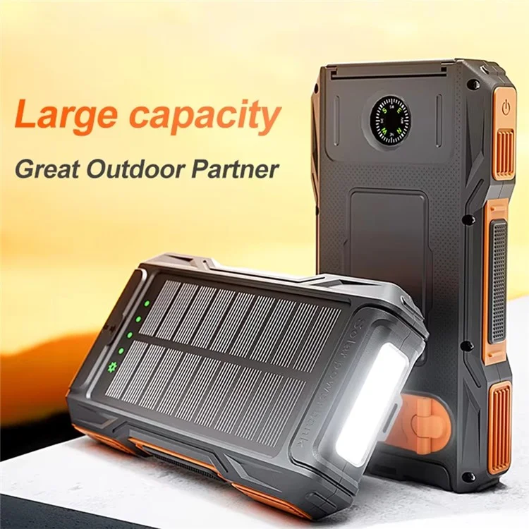 10000mAh Solar Hand Crank Power Bank Emergency Portable Charger with LED Light Phone Stand - Blue