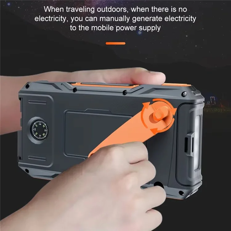 10000mAh Solar Hand Crank Power Bank Emergency Portable Charger with LED Light Phone Stand - Blue