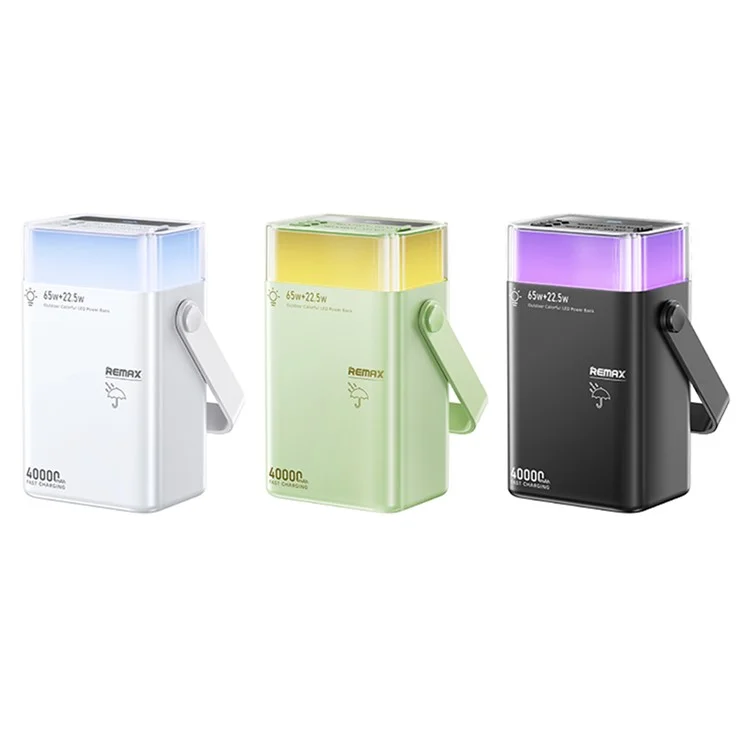 REMAX FP-3 65W Fast Charging Power Bank 40000mAh Outdoor LED Lighting Portable Charger with Multi-Color Atmosphere Light - Green