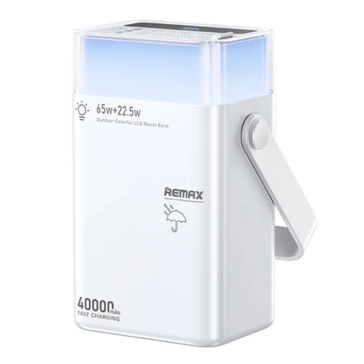 REMAX FP-3 Powerbank da 65W e 40000mAh con Illuminazione LED Esterna e Luce Atmosferica Multicolore - Bianco