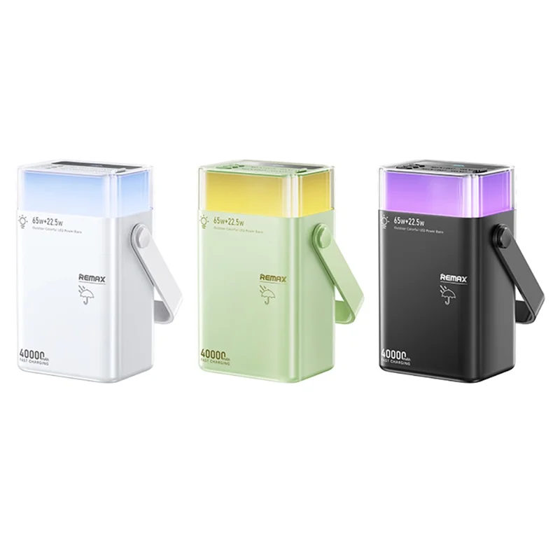Carregador Portátil REMAX FP-3 de 65W 40000mAh com Iluminação LED Externa e Luz Ambiente Multicolorida - Preto