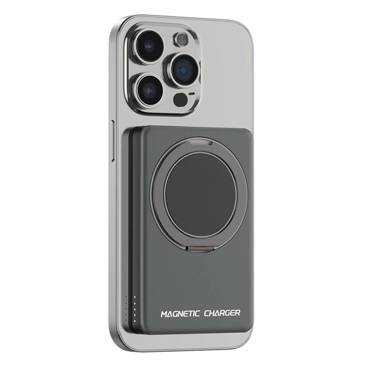 S20 Magnetic Power Bank Compatible with MagSafe 5000mAh 15W Portable Phone Charger with Ring Stand - Titanium Grey
