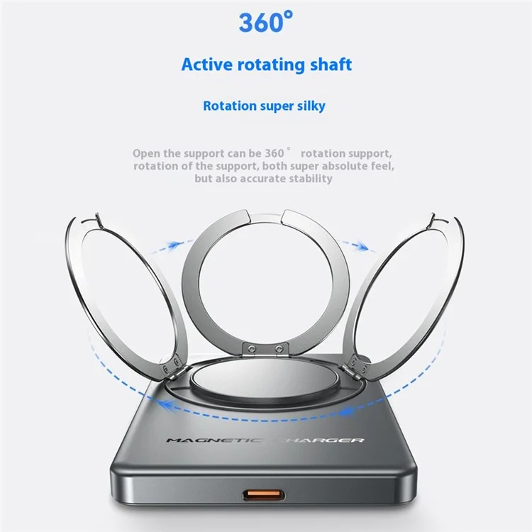 S20 Magnetic Power Bank Compatible with MagSafe 5000mAh 15W Portable Phone Charger with Ring Stand - Titanium Grey