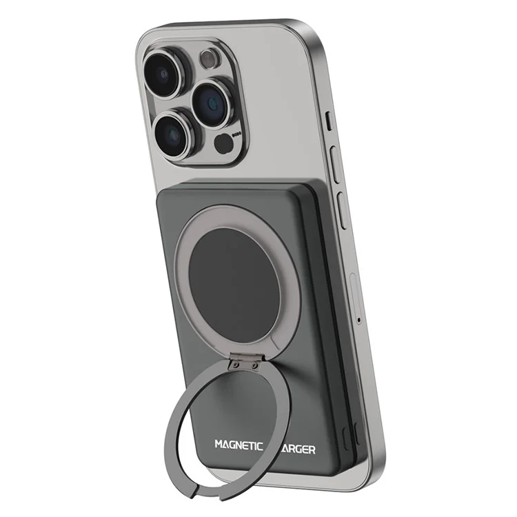S20 Magnetic Power Bank Compatible with MagSafe 5000mAh 15W Portable Phone Charger with Ring Stand - Titanium Grey