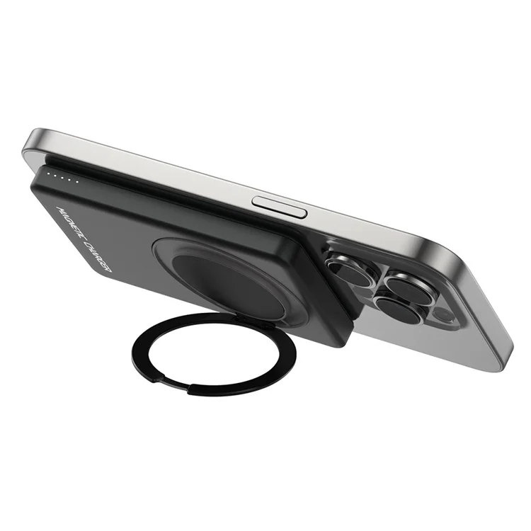 S20 Magnetic Power Bank Compatible with MagSafe 5000mAh 15W Portable Phone Charger with Ring Stand - Titanium Grey