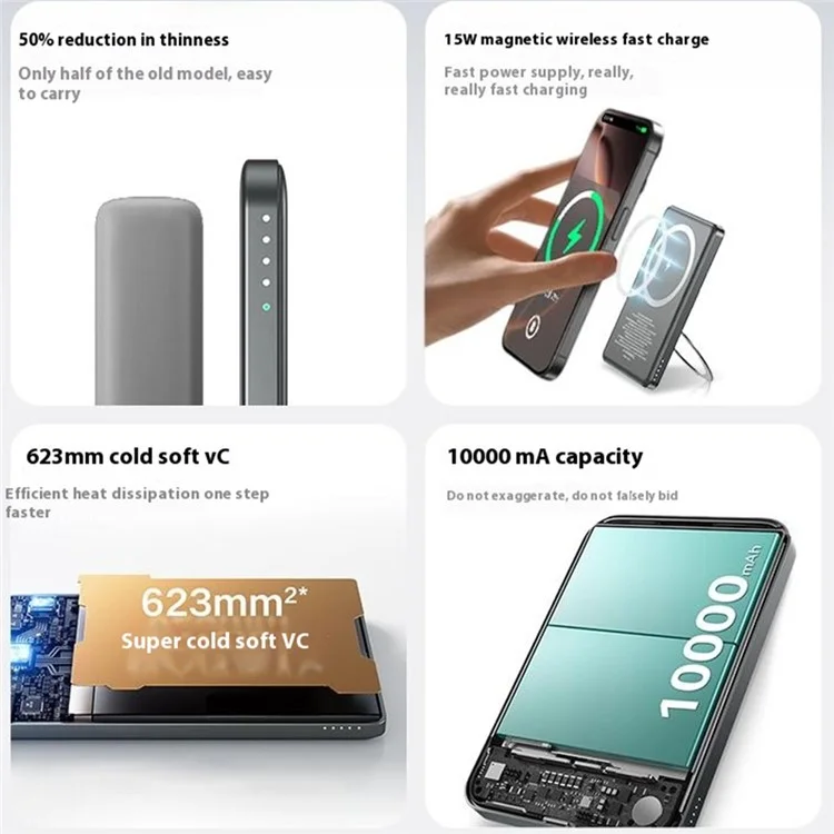 S20 Magnetic Power Bank Compatible with MagSafe 5000mAh 15W Portable Phone Charger with Ring Stand - Titanium Grey