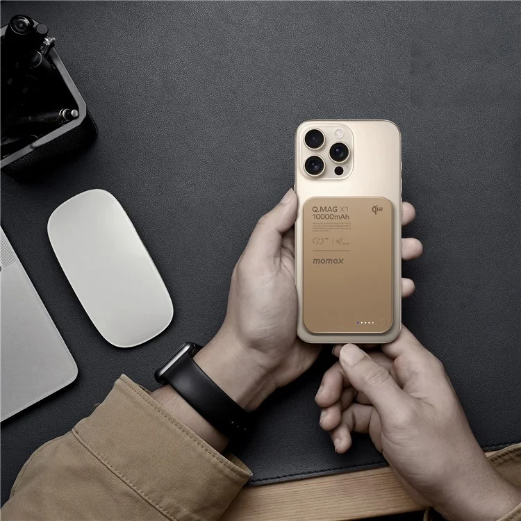 MOMAX Q.Mag X1 Qi2 Power Bank Magnético Sem Fio 10000mAh Carregador Portátil para Celular - Dourado