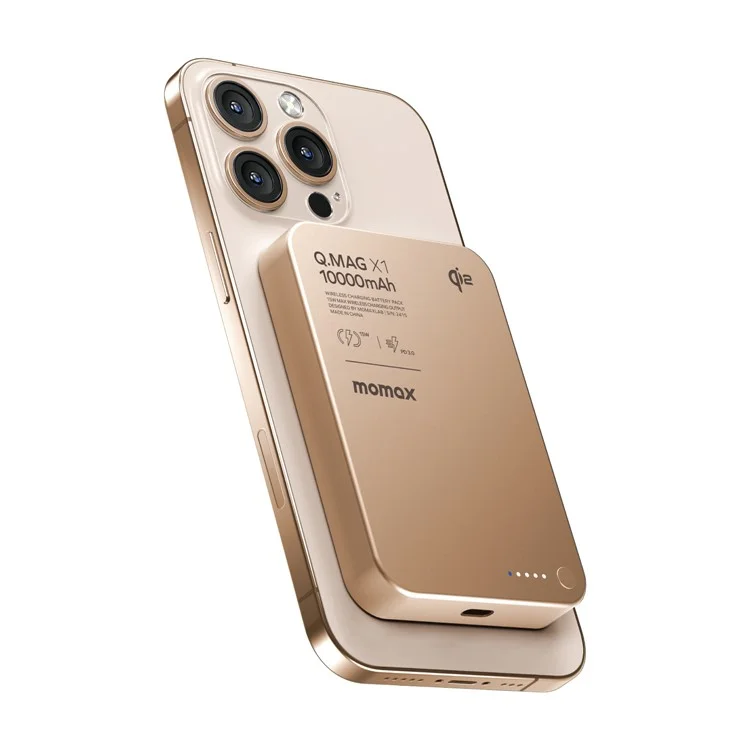 MOMAX Q.Mag X1 Qi2 Power Bank Magnético Sem Fio 10000mAh Carregador Portátil para Celular - Dourado