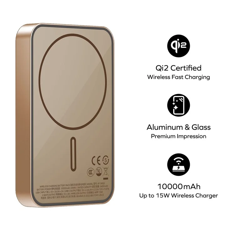 MOMAX Q.Mag X1 Qi2 Power Bank Magnético Sem Fio 10000mAh Carregador Portátil para Celular - Dourado
