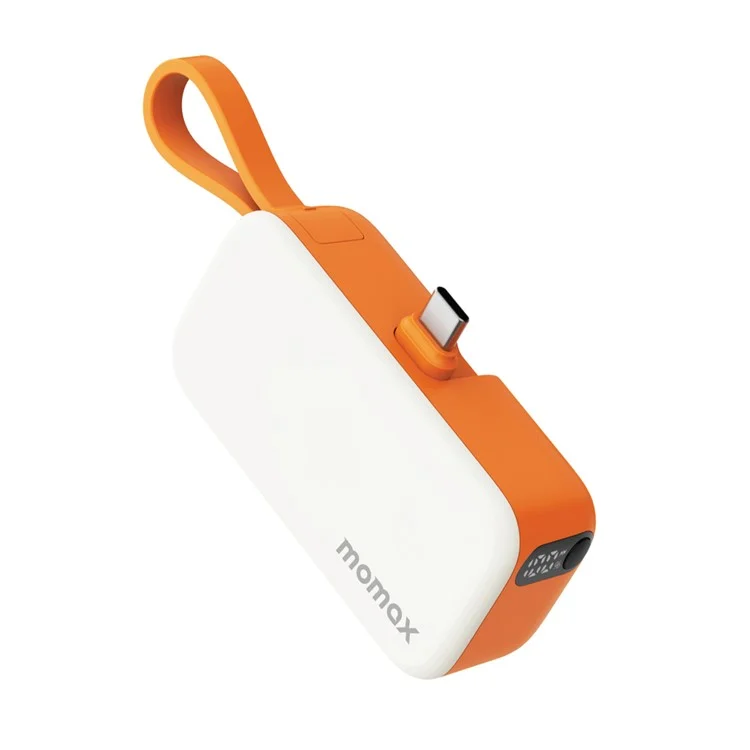 MOMAX 1-Power Mini Pop Art Cargador portátil con cable incorporado para USB C 5000mAh 20W Carga rápida 3 Puertos Power Bank - Naranja