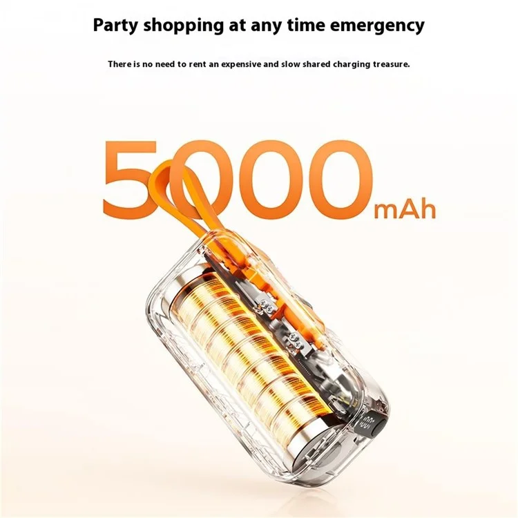 MOMAX 1-Power Mini Pop Art Cargador portátil con cable incorporado para USB C 5000mAh 20W Carga rápida 3 Puertos Power Bank - Naranja