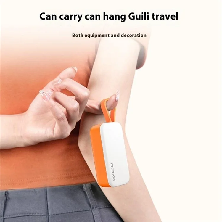 MOMAX 1-Power Mini Pop Art Cargador portátil con cable incorporado para USB C 5000mAh 20W Carga rápida 3 Puertos Power Bank - Naranja