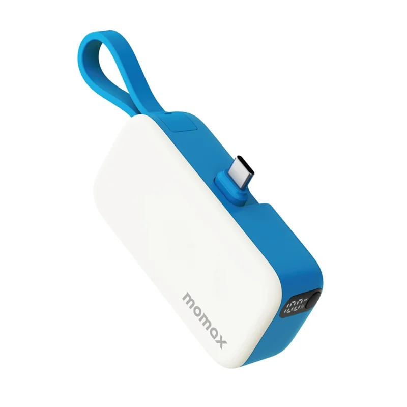 MOMAX 1-Power Mini Pop Art Портативное зарядное устройство с встроенным кабелем для USB-C 5000 мАч 20 Вт быстрая зарядка 3 порта Powerbank - Синий