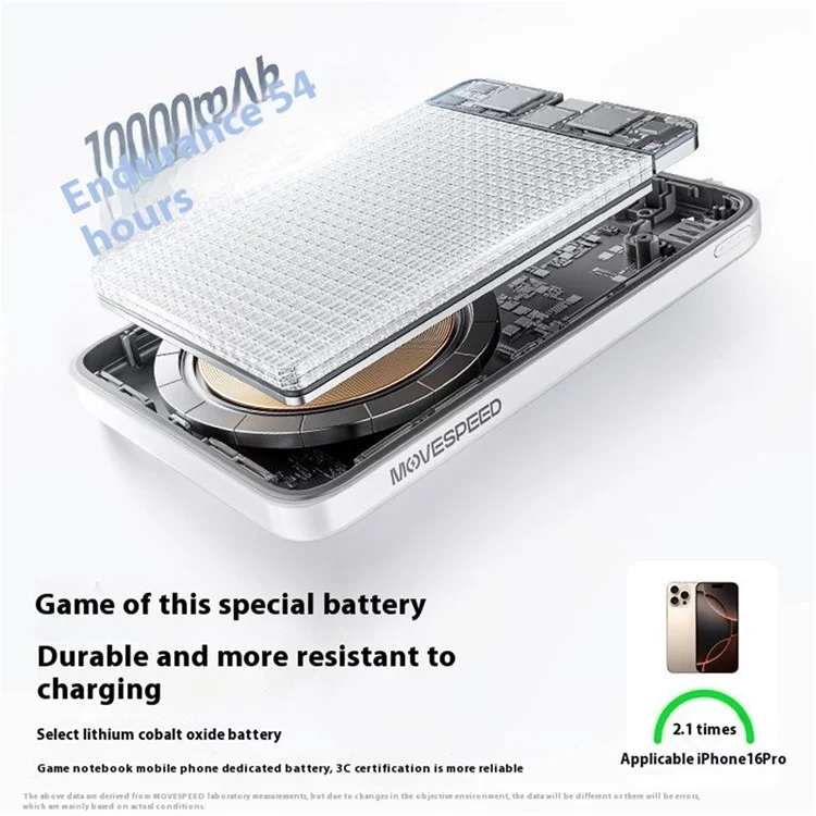 Carregador Portátil MOVE SPEED MSP03 Qi2 Power Bank Magnético 10000mAh 30W Carregamento Rápido - Branco