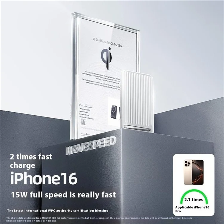 Carregador Portátil MOVE SPEED MSP03 Qi2 Power Bank Magnético 10000mAh 30W Carregamento Rápido - Branco